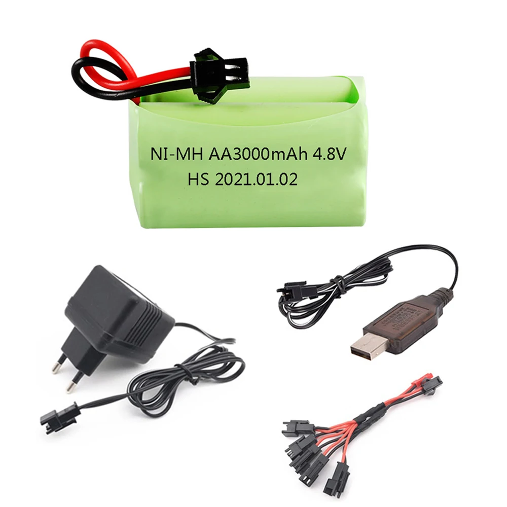 

4.8V Rechargeable NI-MH battery and Charger set 4.8 V 3000mah AA NiMH Battery For Rc toys Cars Tanks Robots Boats Guns accessory