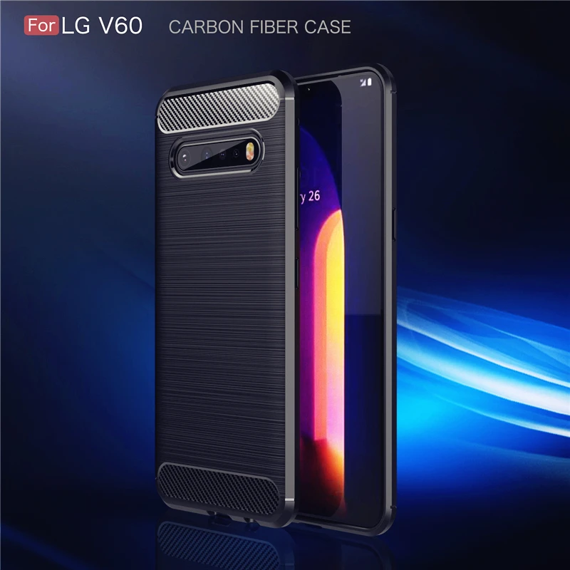 Для LG V60 ThinQ 5G чехол из углеродного волокна Текстура Ударопрочный силиконовый в