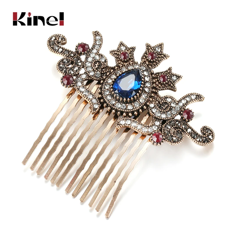 Kinel 2021 New Retro Gold Crown Hair Comb For Women Turkish Arab Wedding Jewelry Mosaic Rhinestone Elegant Ethnic Bridal Gift | Украшения и