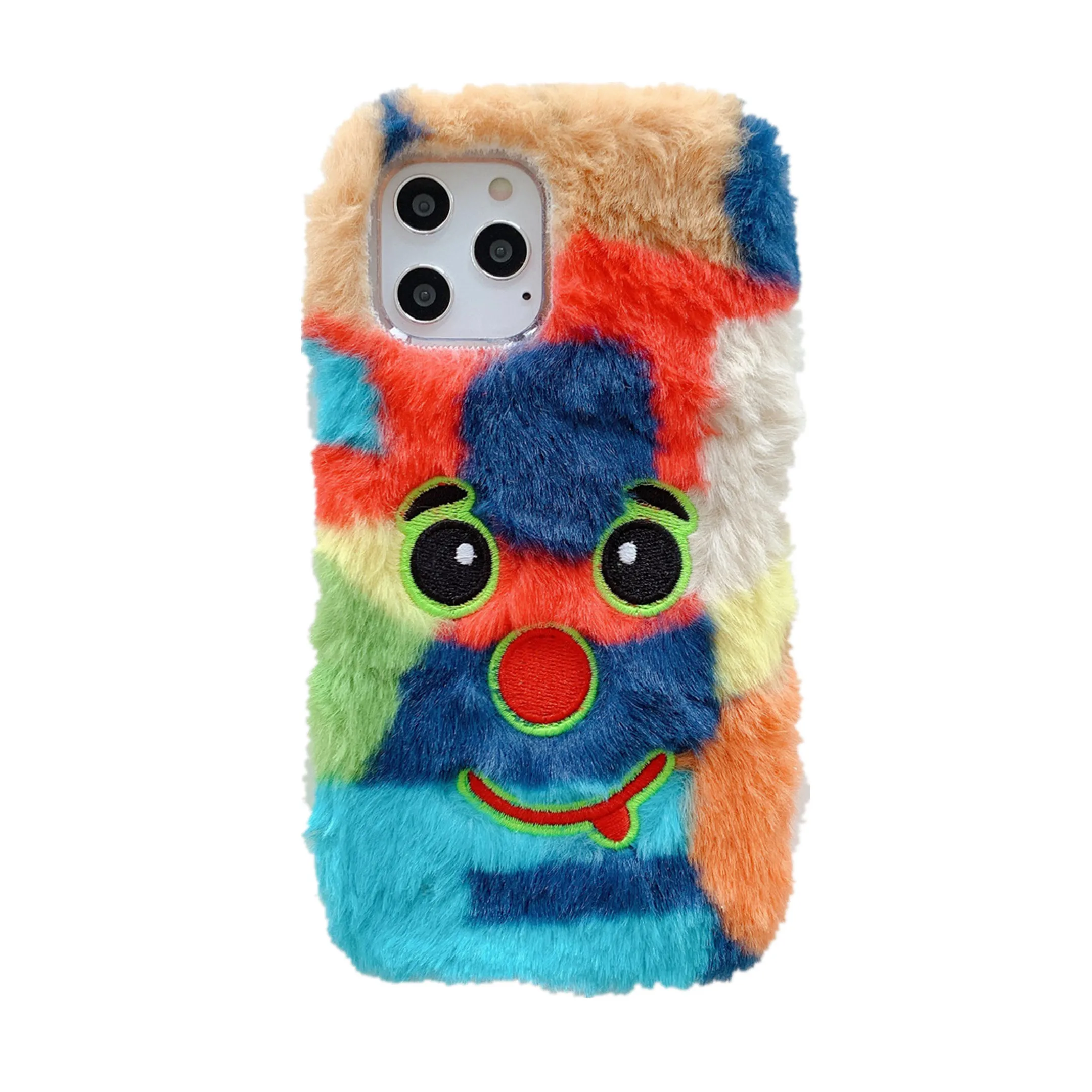 

Cute Plush Embroidered Expression Protection Phone Case on For iPhone 11 Pro Max 8 7 6 6s Plus Xr XsMax X Xs SE 2020