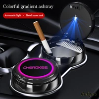 luminous car logo ashtray with led colorful atmosphere light for jeep cherokee wk wk2 wj wg accessories
