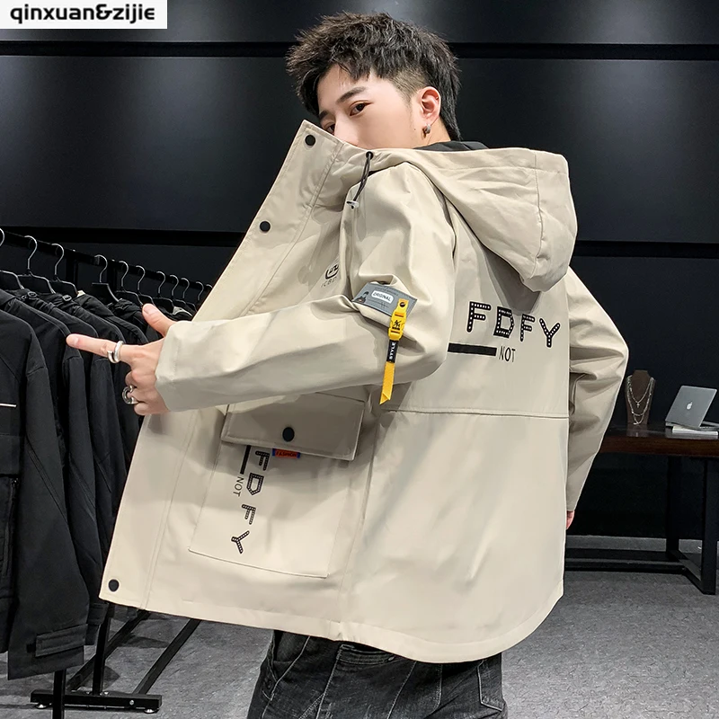 Мужская куртка с капюшоном и принтом повседневная большого размера