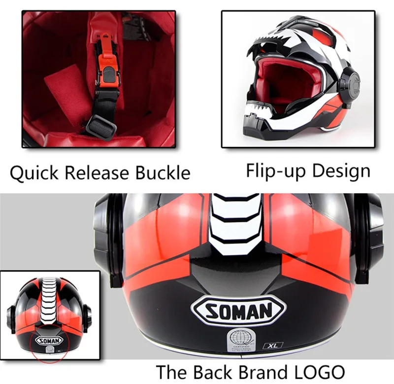 Шлем мотоциклетный SOMAN откидной шлем на все лицо в стиле робота для моторного