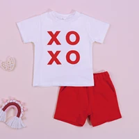 children%e2%80%99s casual t shirt and shorts set fashion letter short sleeve tops and solid color short pants