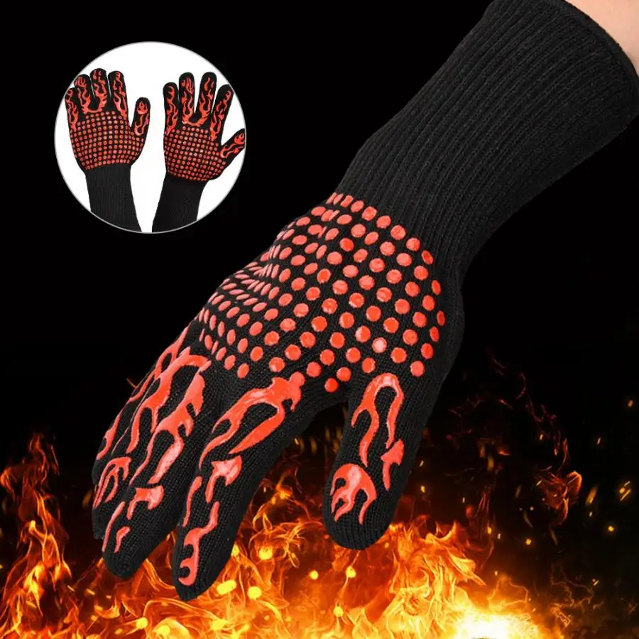 handschoenen BBQ Heat Resistant Gloves Anti-slip Kitchen Oven Cooking Hot Mitts Arm Protection Winter Extended Long | Безопасность и