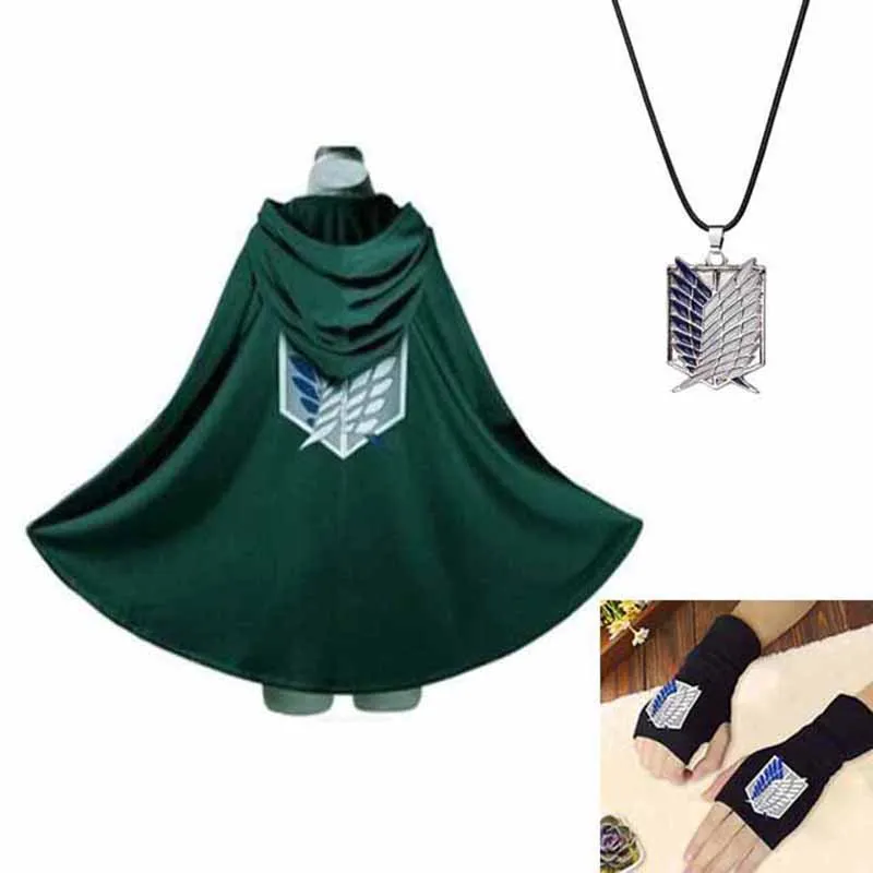 

Japanese Hoodie Attack On Titan Cloak Gloves Shingek No Kyojin Scouting Legion Costume anime cosplay green Cape