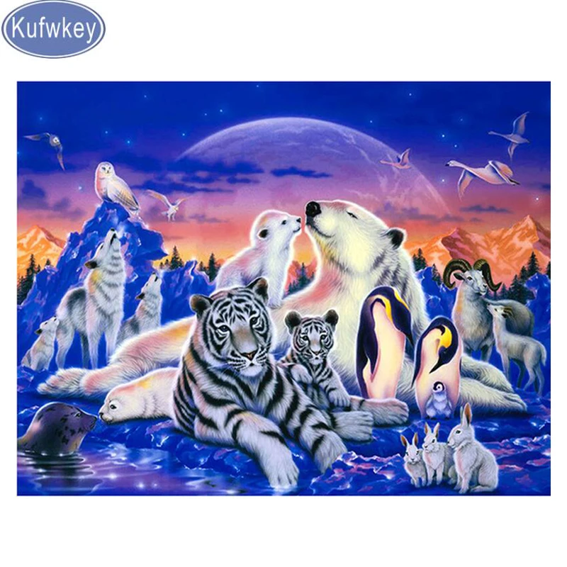 Алмазная вышивка животное снег медведь тигр алмазная живопись крестиком полная