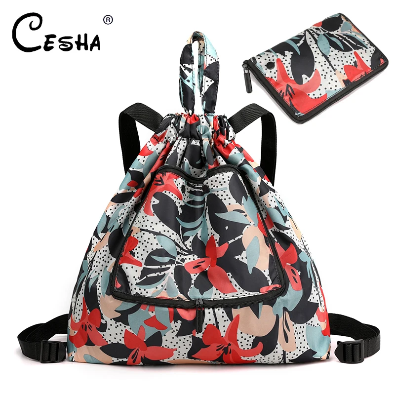 Fashion Women Drawstring Bag Backpack High Quality Durable Fabric School Female Portable Folding Shopping |