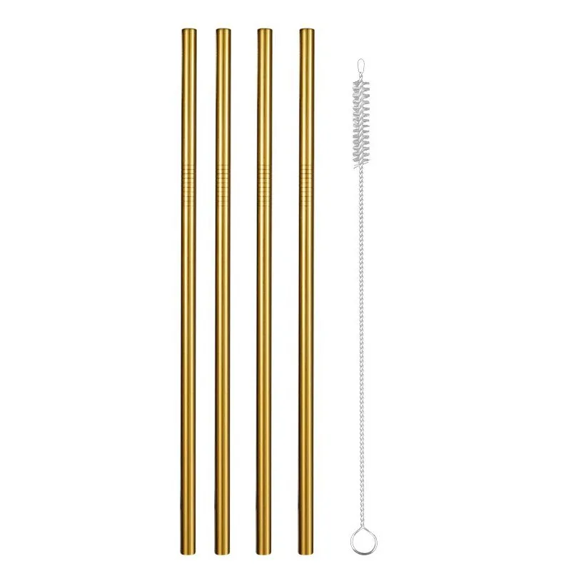 Gold 4pc-1 Металлические соломинки из нержавеющей стали питьевой прямой/Изогнутые многоразовые соломенные соломинки, с чистящей щеткой для кружек 20/30 oz, серебристый/черный - Цвет: Gold 4pc-1