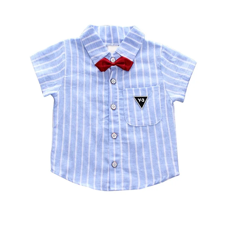 Летний комплект одежды для маленьких мальчиков футболка в полоску с галстуком