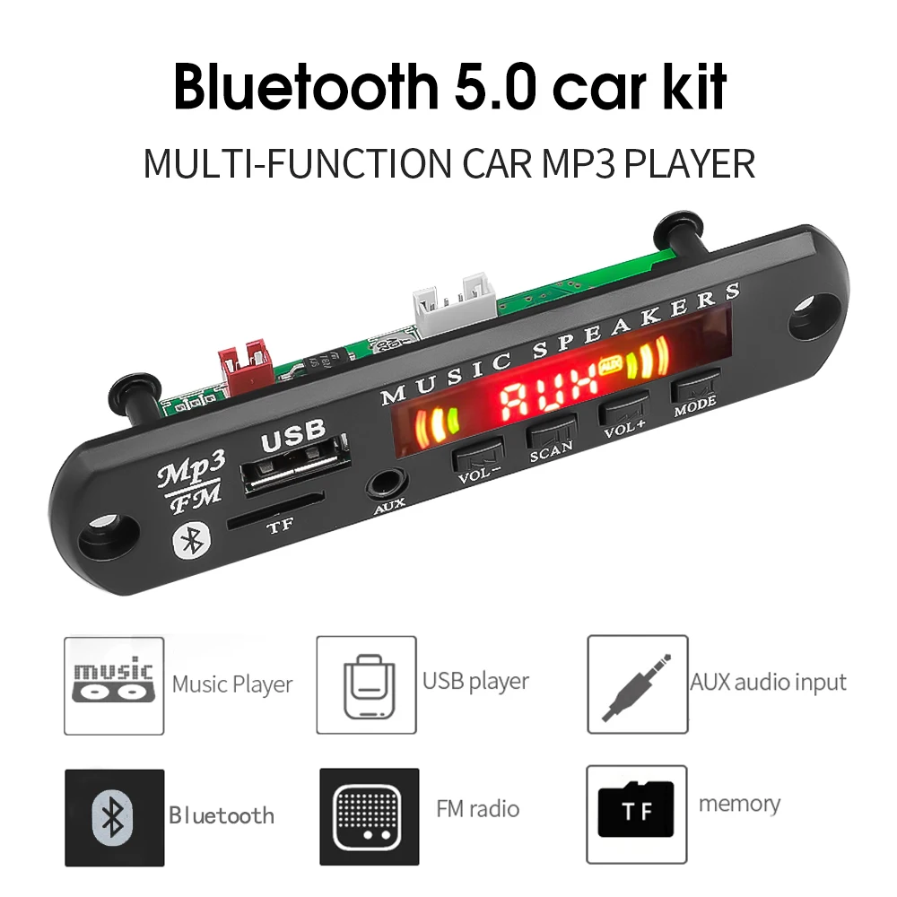 Kebidu DC 7 в-18 в MP3 декодер цветной экран Bluetooth V5.0 Автомобильный плеер USB модуль записи