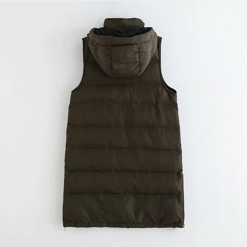 

Autumn ZA Women 2021 Vest Fashion Pocket Soft Padded Vest Jacket Hooded Coat Vintage Sleeveless Female Outerwear Chic Tops