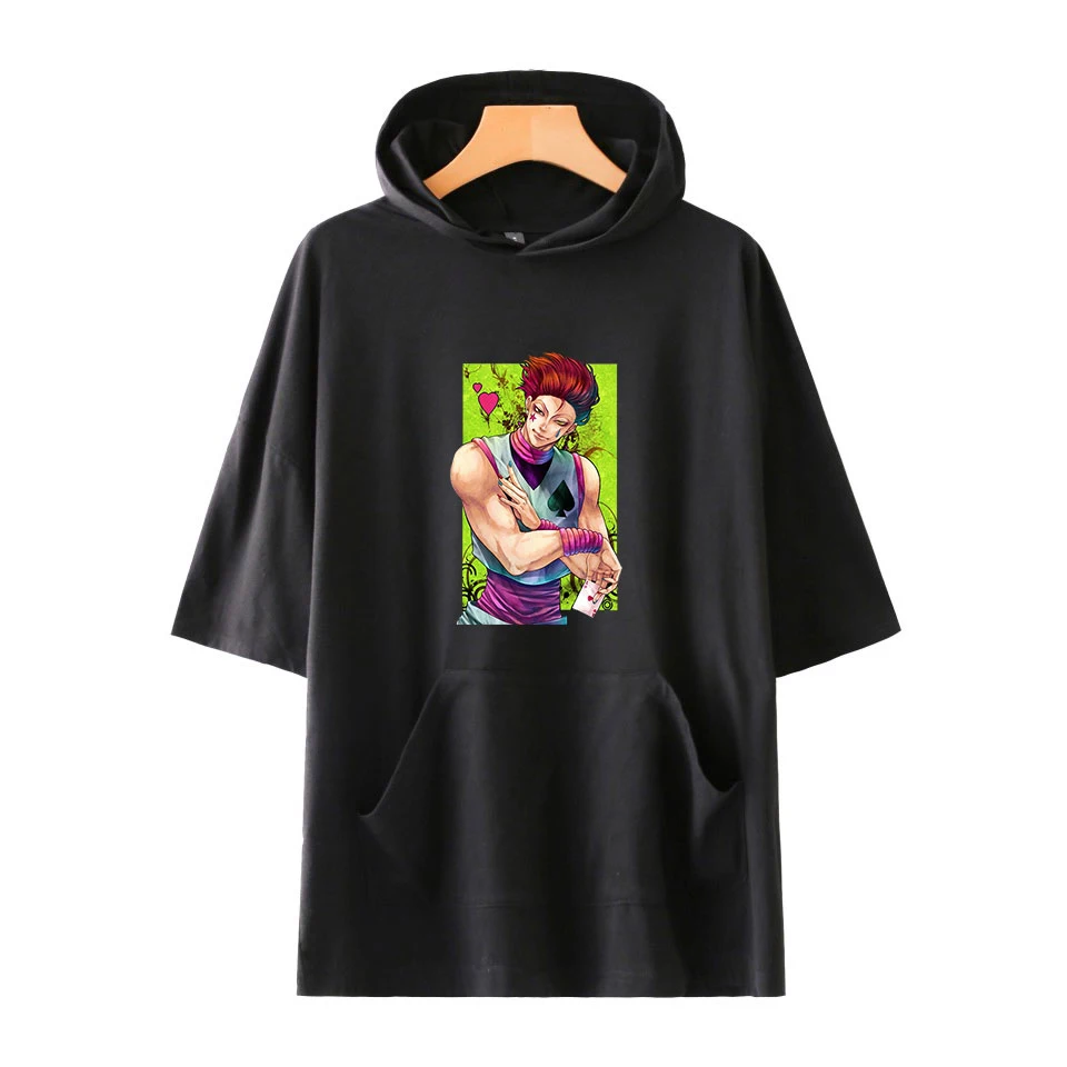 Новая летняя короткая футболка Hisoka HUNTER с капюшоном и принтом модная повседневная