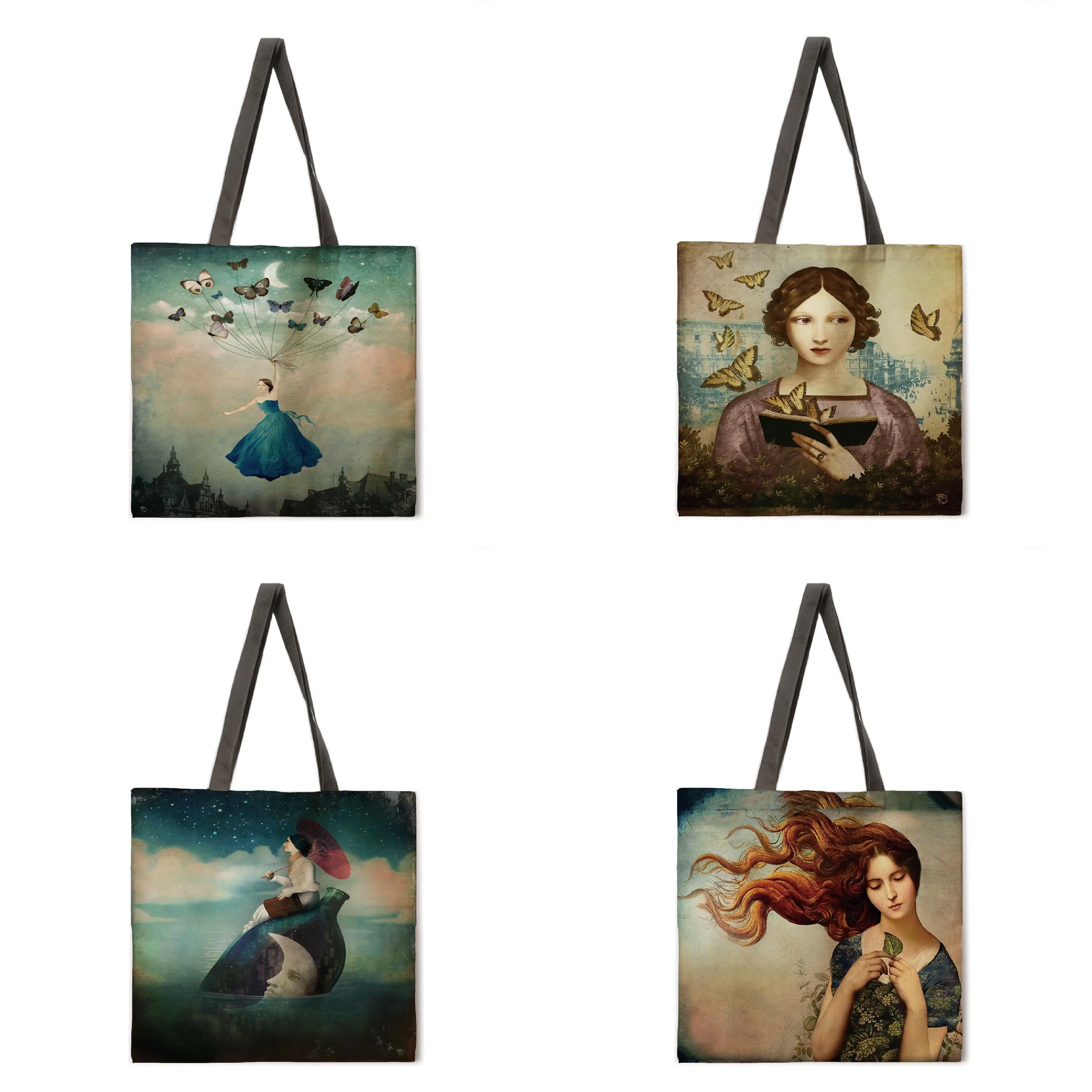 

Girls and Fantasy Printed Tote Bags Ladies Casual Tote Bags Ladies Shoulder Bags Foldable Shopping Bags Outdoor Beach Bags