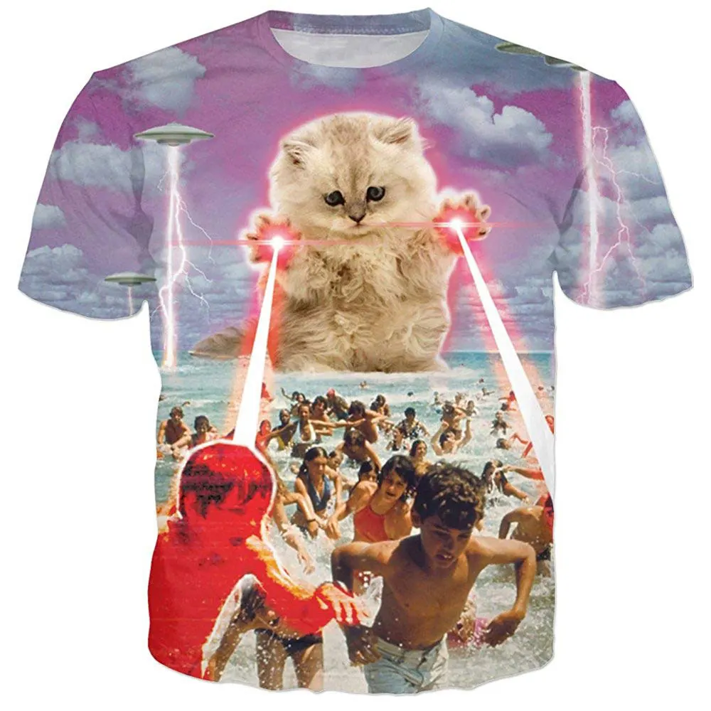 

2021 футболка с изображением кошки и электрошока на земле яркая 3d футболка с кошкой галактика Туманность Космос футболки топы для женщин и му...
