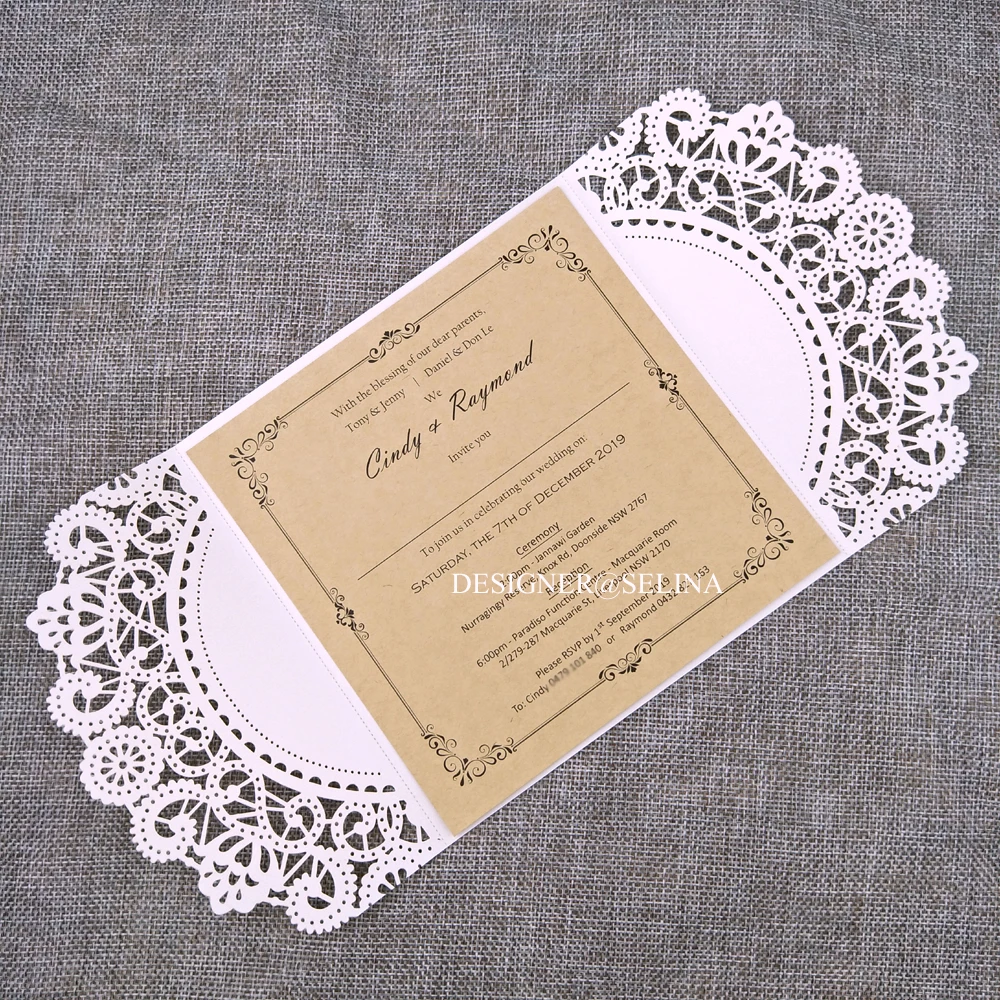 50 шт. крем лазерная резка свадебные Приглашения с конверт крафт версия для печати