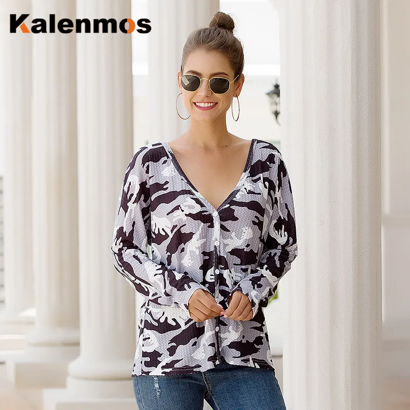 Long Sleeve Graphic Tees Women Button Print V Neck T Shirt Office Lady Feminino Plus Size Tshirt Casual Harajuku Top | Женская одежда