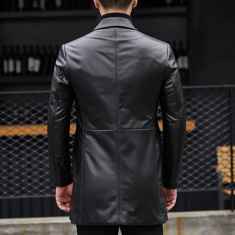 

Мужской деловой пиджак средней длины, приталенный однобортный пуховик из натуральной овечьей кожи, пальто для офиса, зима