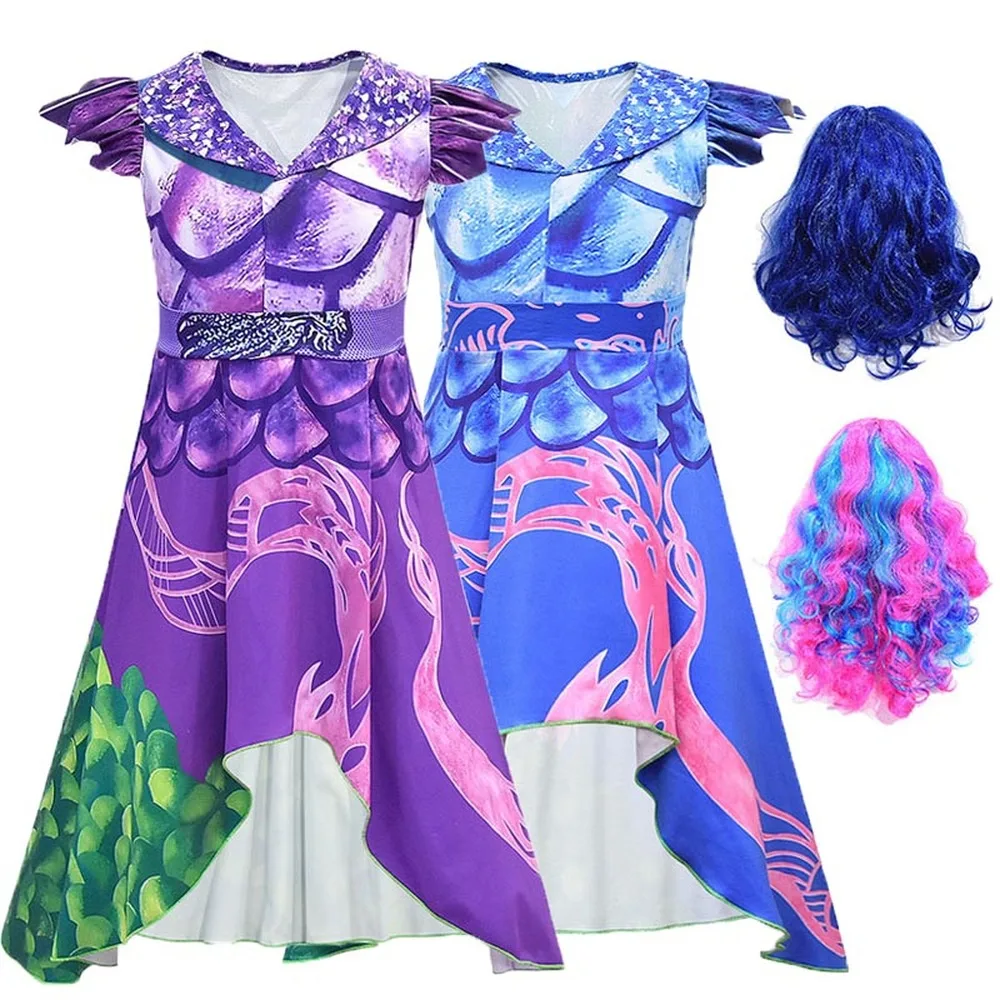 Descendants 3 Queen Audrey Evie Halloween Costumes for Kids Princess Dresses Girl Funny Party Clothing with Wig Fantasia Costume