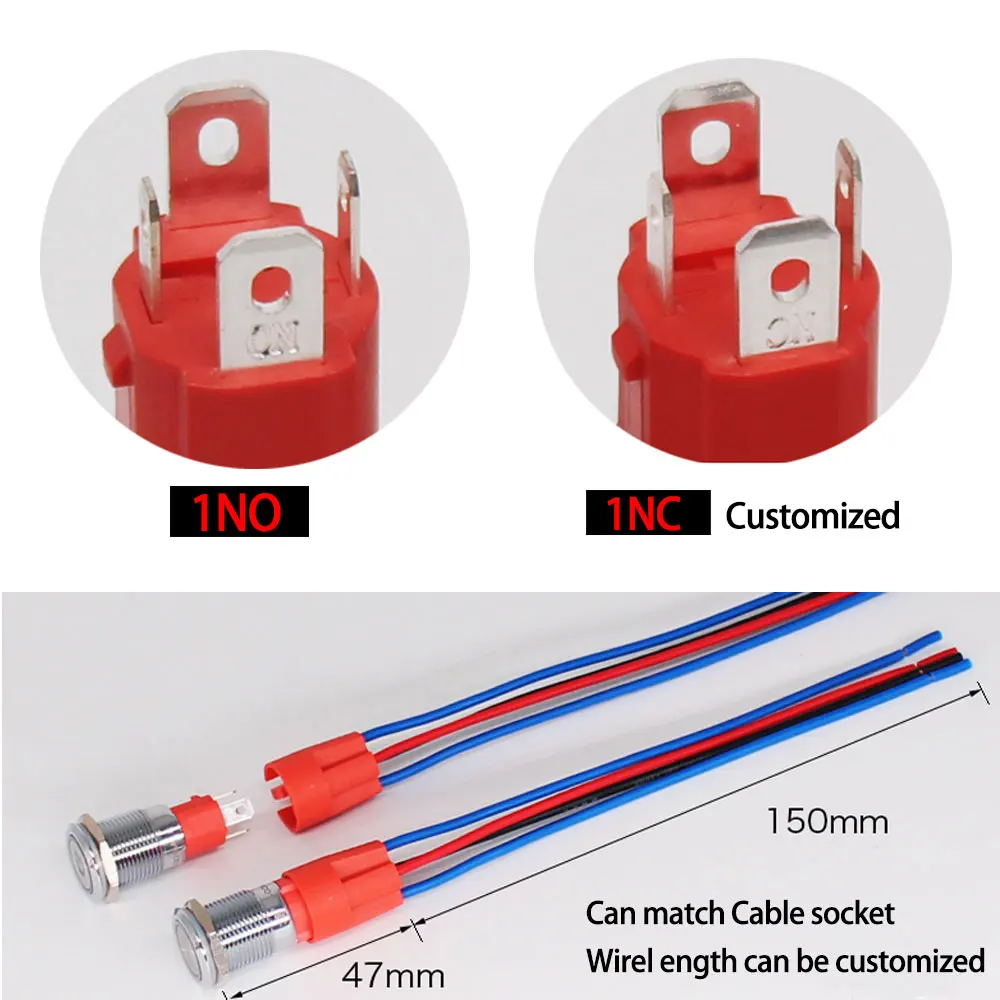 

19mm Heavy Duty 12V 24V led light on off switch Stainless steel 10A Current Waterproof IP67 Momentary push button switch