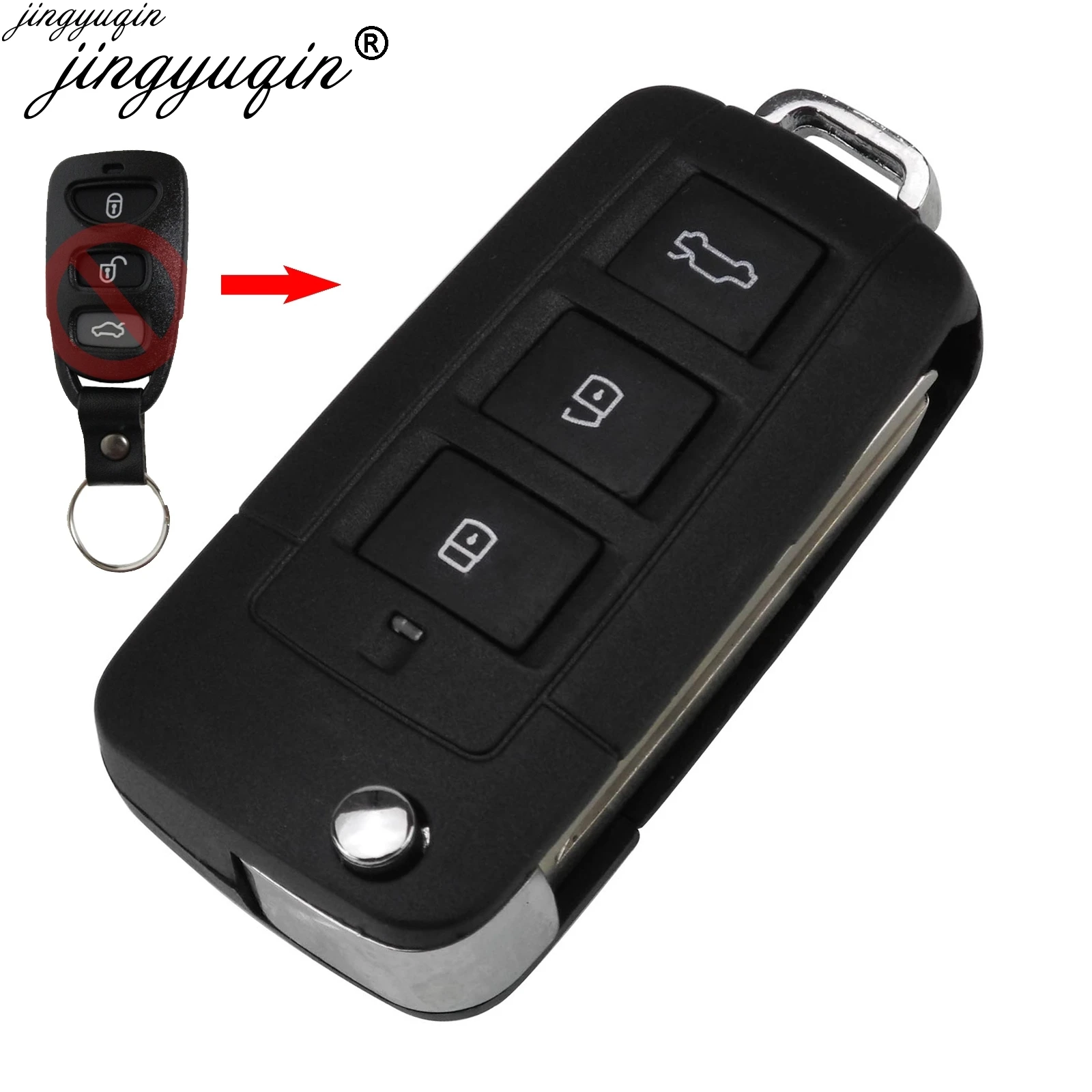 

Jingyuqin Modified Remote Car Key Case Shell For Kia Hyundai Elantra Sonata Genesis 3 Buttons Left & Right Blank Fob