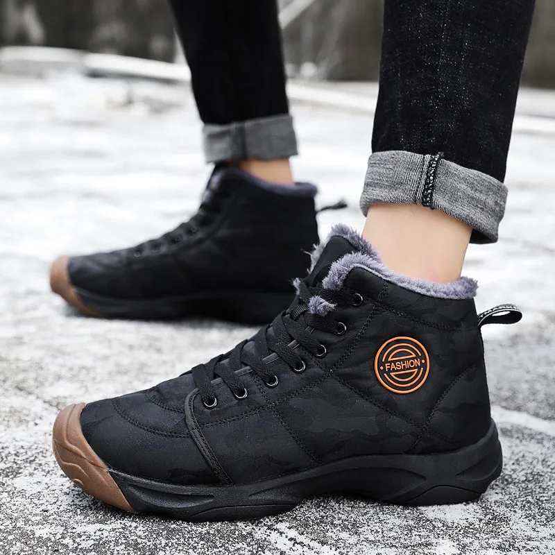 Модные мужские зимние ботинки Теплые ботильоны с плюшевой подкладкой рабочая