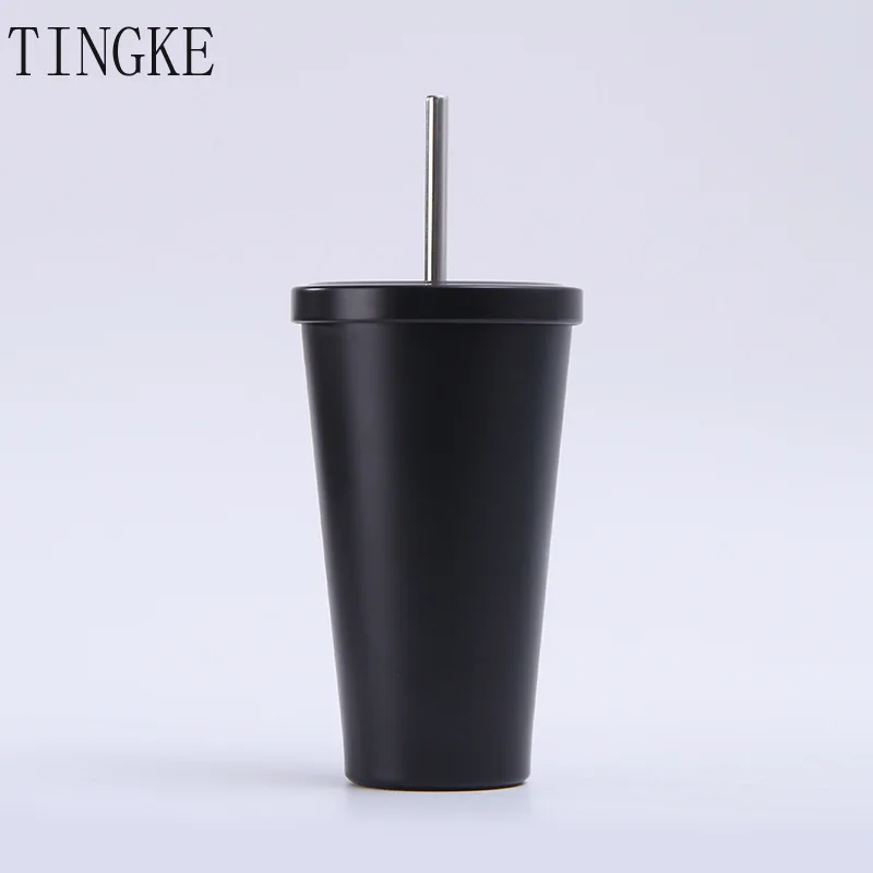 

350ml Creative 304 Stainless Steel Vacuum Flask Fashion Vacuum Flask Business Office Coffee Mug with Straw Couple Gift Cup