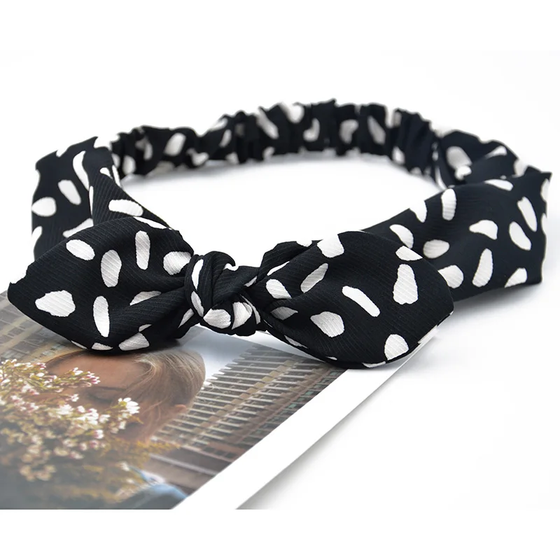 style 5 black Одноцветный ободок с заячьими ушами для женщин, завязанный бантом, повязка для волос, женский эластичный ободок для волос с заячьими ушками, головной убор, аксессуары для волос - Цвет: style 5 black