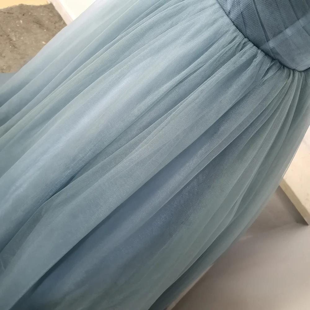 MYYBLE 2021 ash-blue shoulder formal evening dress brush style tuxedo short-sleeved swing back lace up cheapgrab fold popular |