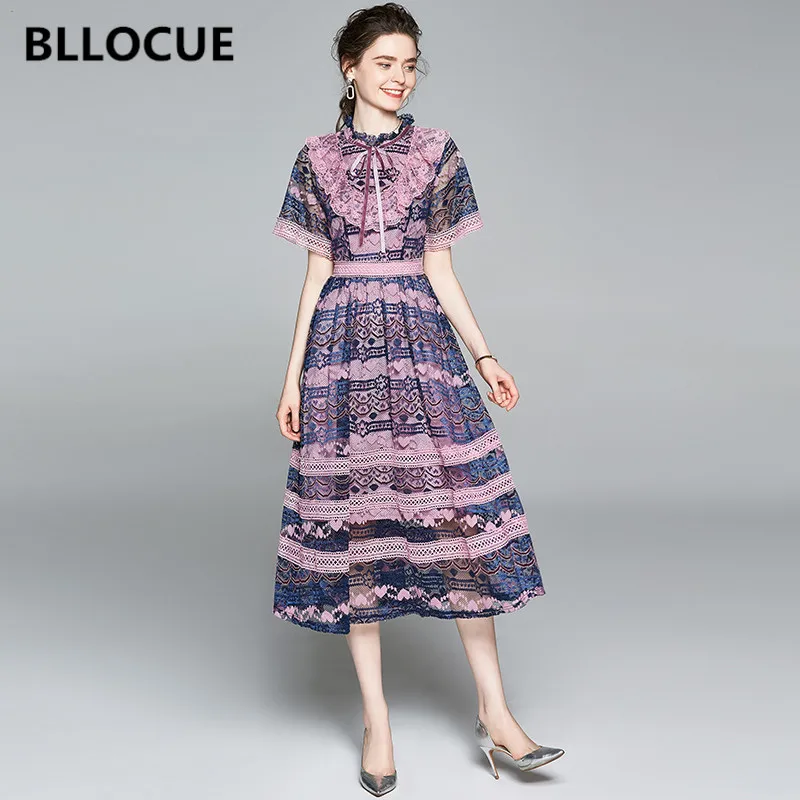 

Летнее модное дизайнерское модельное платье BLLOCUE, женские ажурные платья с расклешенным рукавом и вышивкой крючком, элегантные вечерние пл...