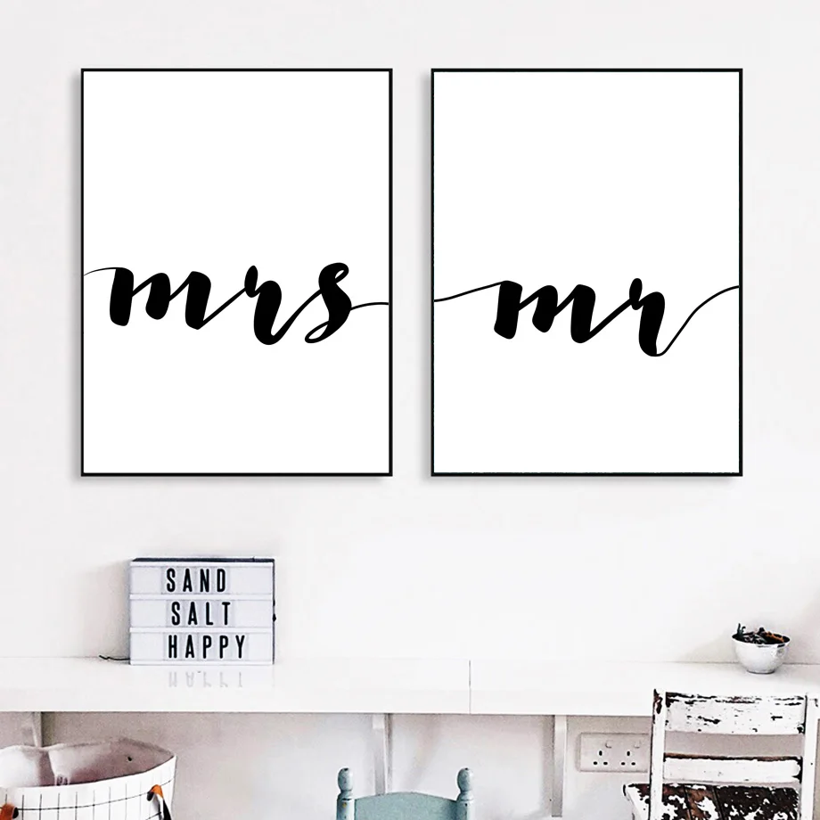 Miss And Mr Quotes стена с сердечками искусство холст живопись плакаты на скандинавскую