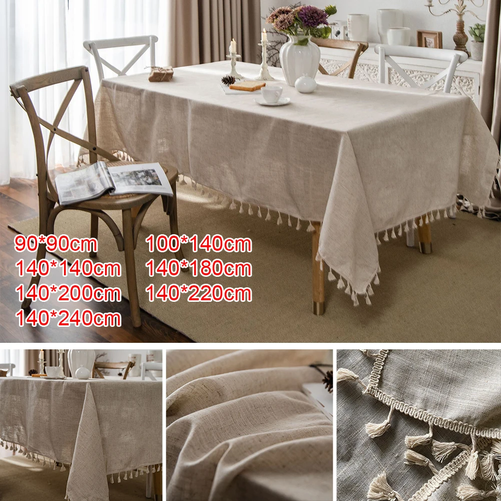 

Rectangular Tablecloth Linen Tassel Table Cover Simple Style Tabletop Decoration for Kitchen Party Dining Room Home Textile