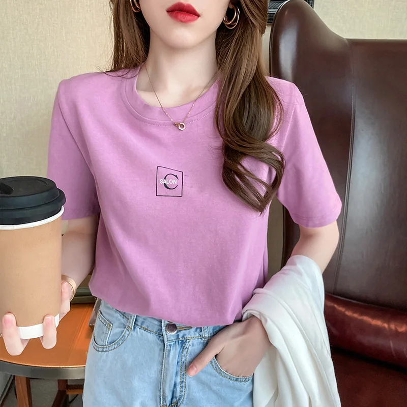 

Letter short-sleeved T-shirt 21 spring and summer new loose all-match bottoming shirt round neck Korean college style casual top