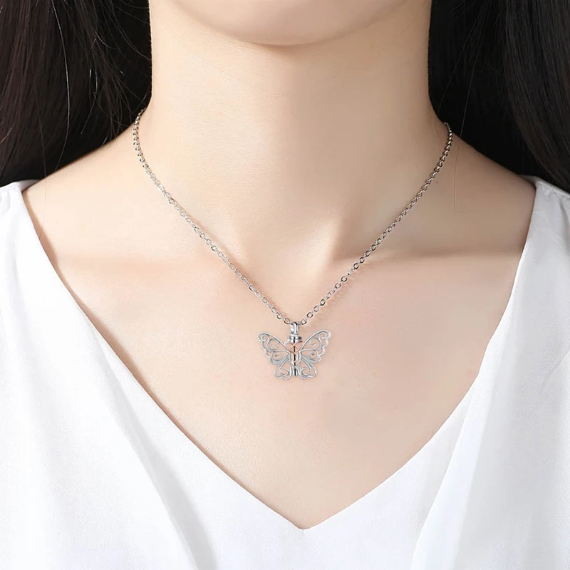 

New Type Butterfly Shape Fillabled Ashes Cremation Pendant Keepsake Urn Necklace Memorial Jewelry