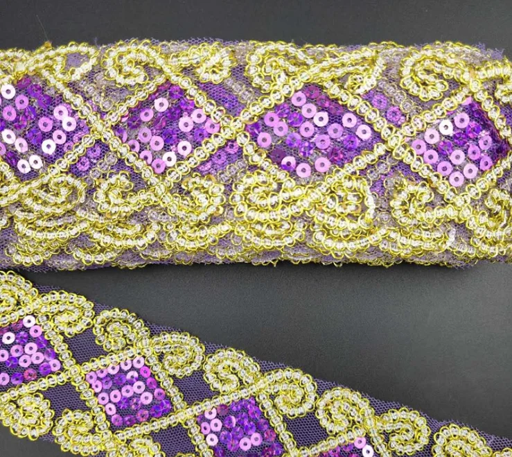 

10Yards 6cm Shiny Sequin Ribbon Lace Trim For Sewing Latin Dance Dress/Costume Decoration DIY Sewing Accessories Red Gold Silver