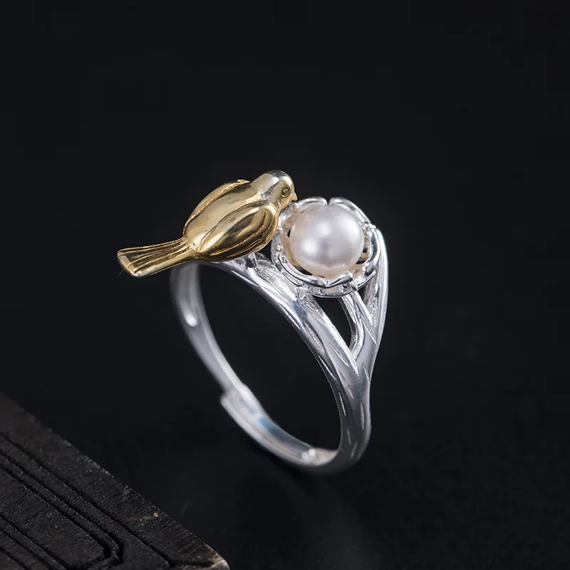 

MIQIAO Fashion Rings 2020 Women Vintage Adjustable Jewelry With Pearls Female 925 Sterling Silver Bird Retro Beautiful Nest New