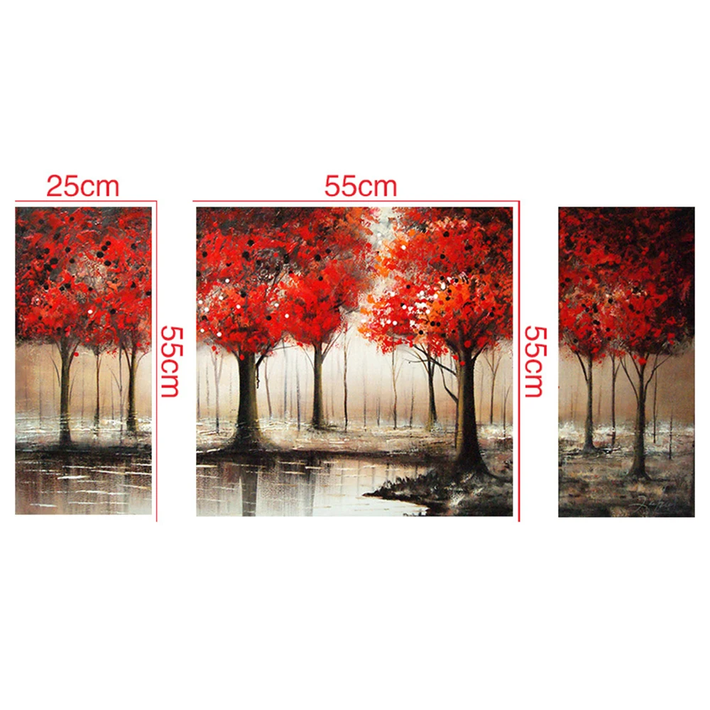 3D Ручная роспись красный лес Тройная картина маслом настенные наклейки Коридор