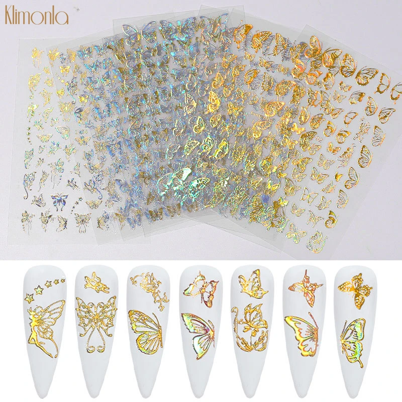 

1Sheet Nail Art Adhesive Sticker Laser Glitter Gold and Silver Color Butterfly Shapes Nail Art Decoration DIY Manicure Stickers