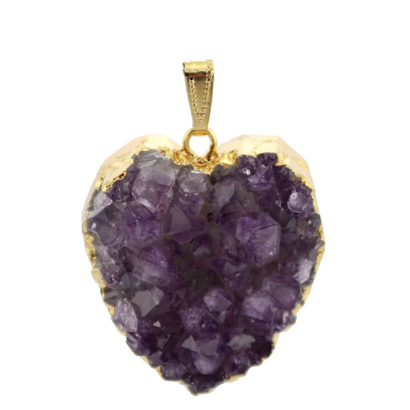 

1 шт в форме большого сердца натуральная Druzy аметистами ожерелье с цепочкой Исцеление полу-камень кулон с цепочкой ювелирных изделий Ремесл...