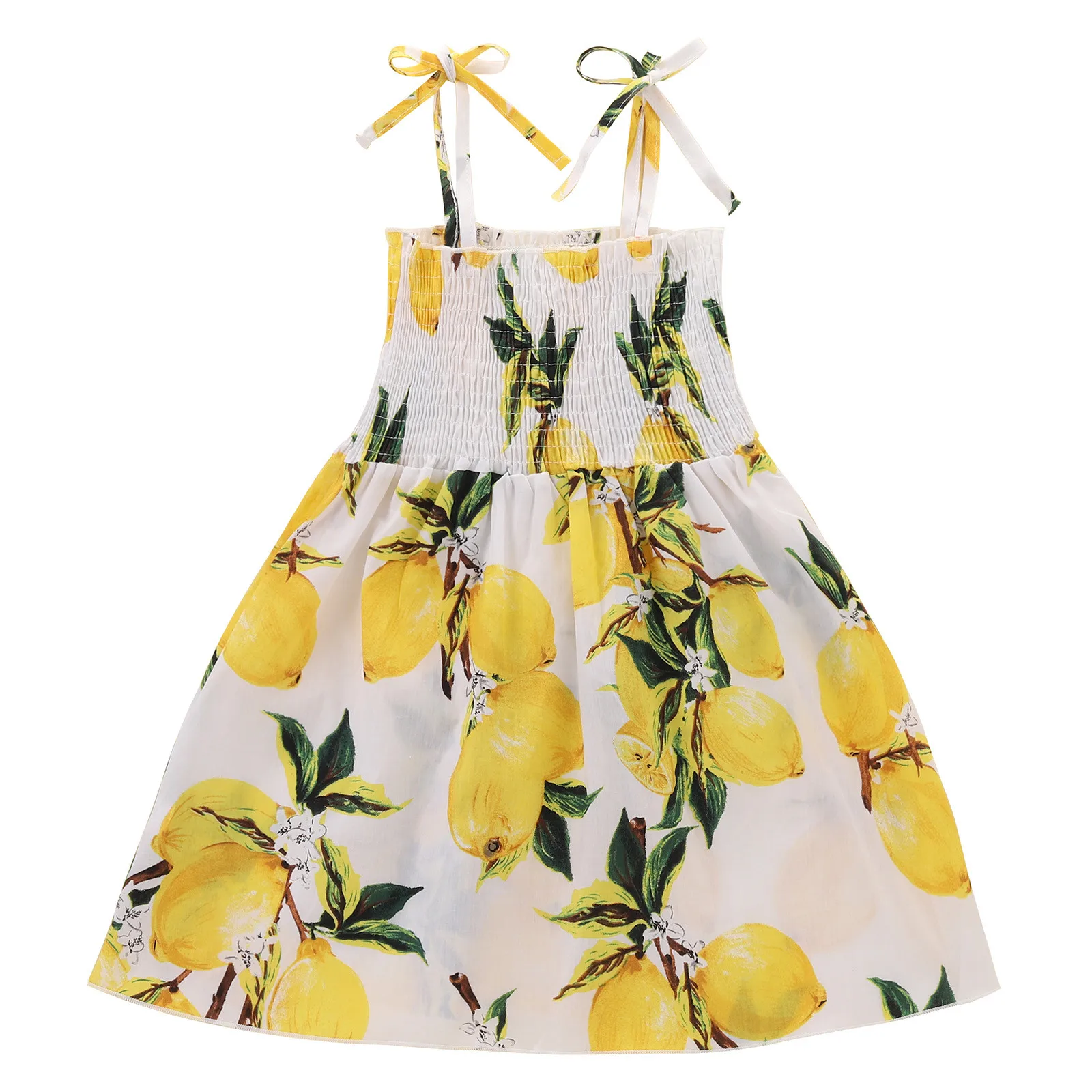 Летнее платье без рукавов для маленьких девочек С ремешком и цветочным лимон