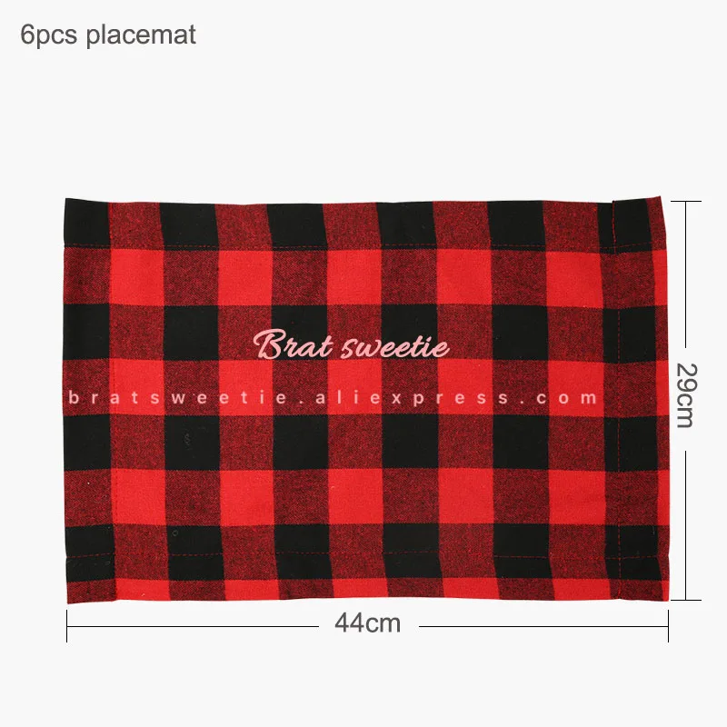 6pc red Placemat Красный, черный, хлопок, плед буйвола, Настольная дорожка, плед, Рождество, семейный ужин, подстилка, чехол для подушки, вечерние украшения на Рождество - Цвет: 6pc red Placemat