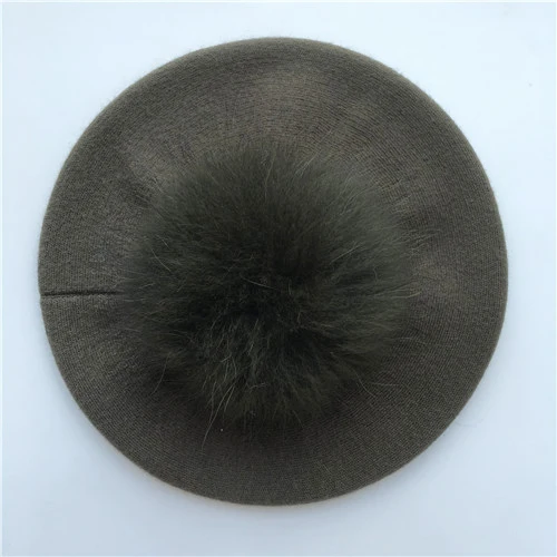 Green match fur Женские береты, шапка, зимние женские Повседневные вязаные шерстяные береты с натуральным мехом енота, весенние женские одноцветные береты, шапки - Цвет: Green match fur