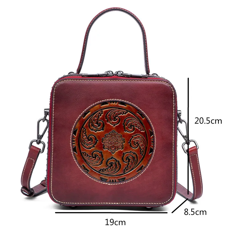 

Bestform Vintage Genuine Leather Women Bag Handmade Embossed Handbag First Layer Cowhide Leisure Shoulder & Crossbody Bags