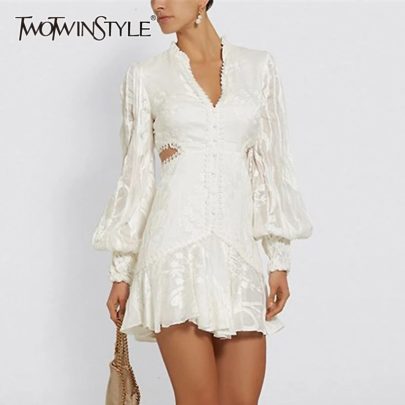 Женское винтажное платье TWOTWINSTYLE лоскутное с оборками v образным вырезом длинными