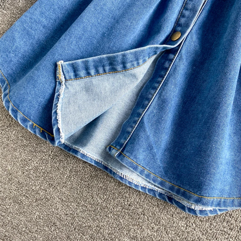 

New Spring Korean Style Denim Blouse Dress Single Breasted Lace Up Jeans Dress Long Sleeve Turn Down Collar Women Clothing