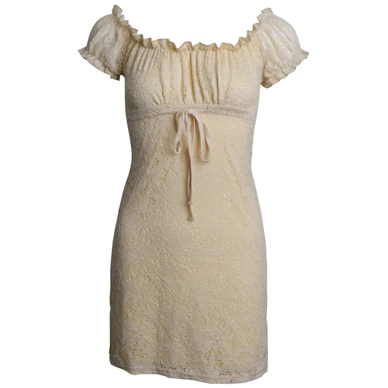 

French girl dress retro niche sexy sweet fold lace lace slim skirt