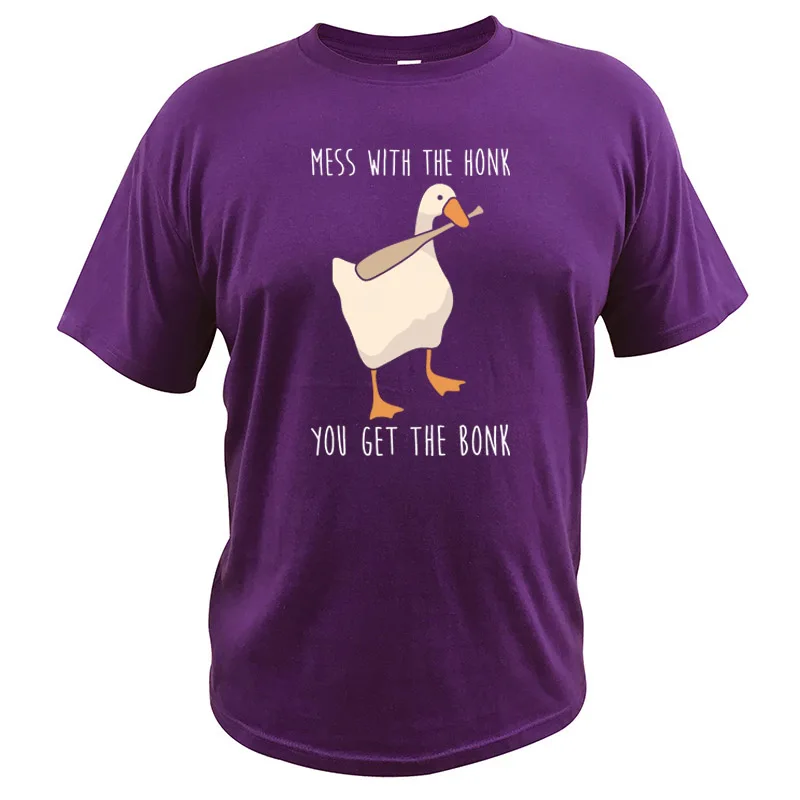 Untitled Goose Game T Shirt Parody Cute Mess With The Honk You Get The Bonk Cotton Digital Print Clothing Men - Color: Purple