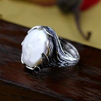 luxury natural pearl vintage design bohemian antique tree leaves wedding finger rings for women