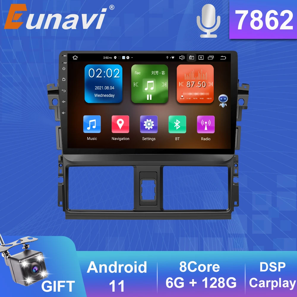 Автомагнитола Eunavi 2 Din Android 11 GPS для Toyota VIOS Yaris 2013 2014 2015 2016 мультимедийный видеоплеер