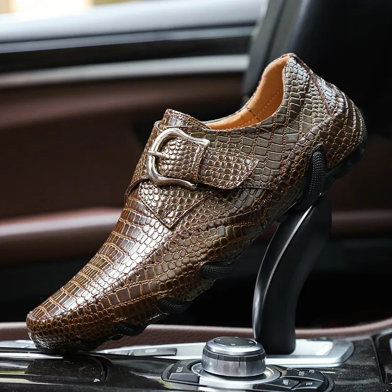 

Brand Men Loafers Spring and Autumn Men Casual Shoes Genuine Leather Driving Shoes Crocodile Texture Men's Flats Shoes Plus Size